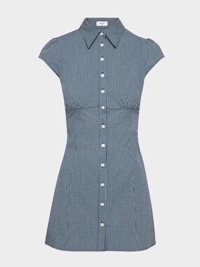 Aritzia “Francoise Dress” - Blue Gingham Button-Front Mini Dress